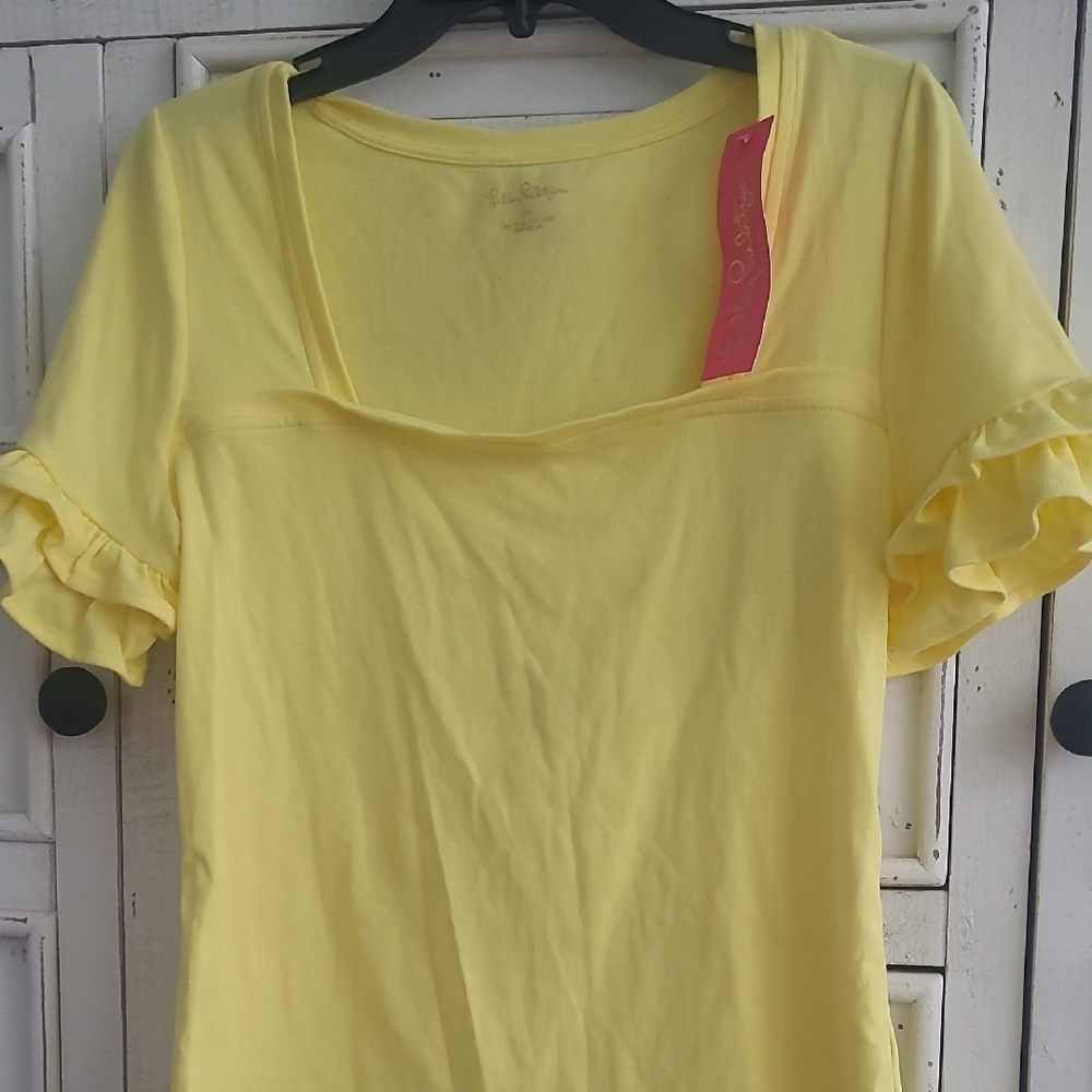 Yellow Ruffle Sleeve Fitz Women's Top - Picture 2 of 2